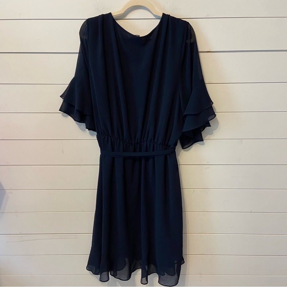 City Chic | Blue Flutter Frill Mini Tie Waist Faux Wrap Dress Size XXL/24 - Picture 5 of 11